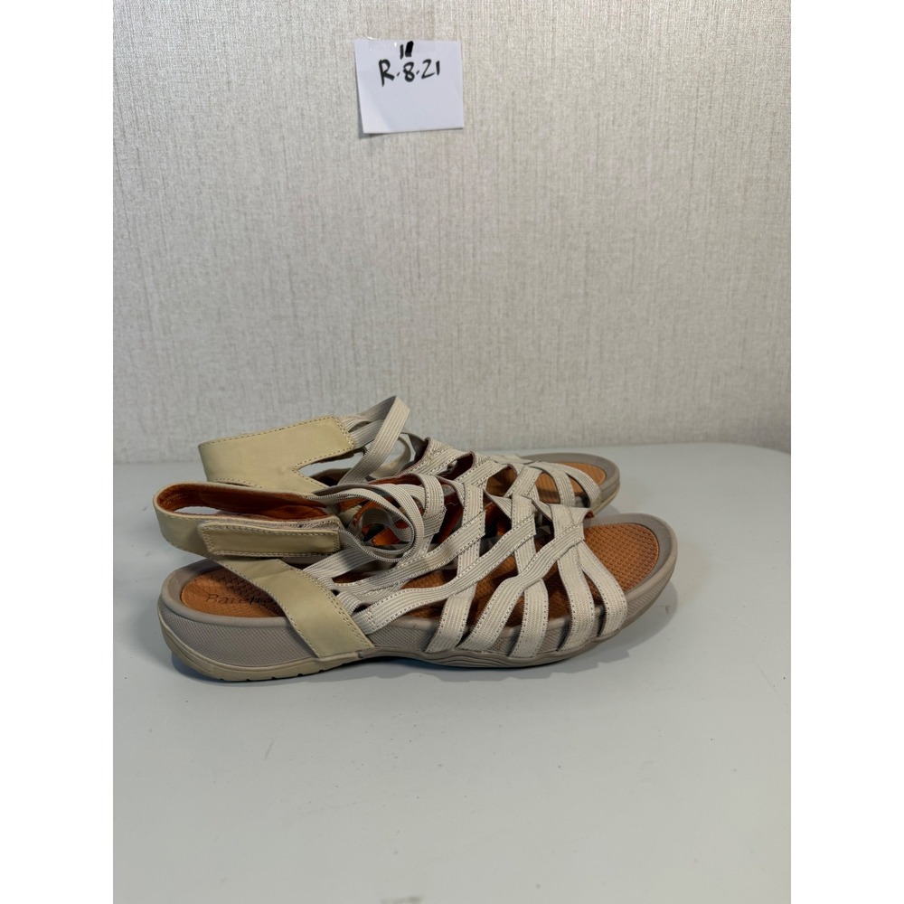 Baretraps Sammie Strappy Sandals Cream Tan Elastic Gladiator Flats Womens 8 W